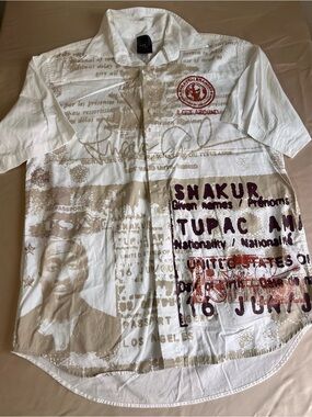Vintage Makaveli 2Pac Tupac Graphic Button Up Shirt L Y2K Hip Hop Rap
